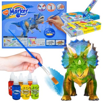 XL DINOZAURY DO MALOWANIA I TWORZENIE MARKERÓW 2W1 FARBY FIGURKI FLAMASTRY