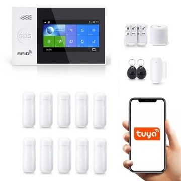 SYSTEM ALARMOWY LCD 4.3' GSM WiFi SMS TUYA 10xPIR