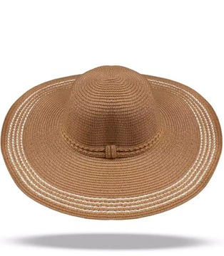 Modny duży damski kapelusz szerokie ozdobne rondo (Brązowy)