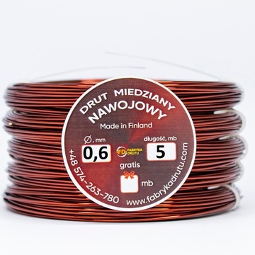 Drut nawojowy miedziany DN2E FD 0,6mm 5m miedź