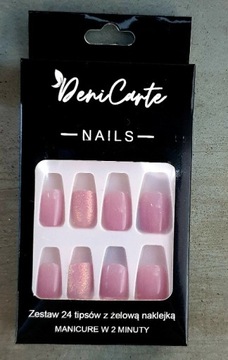 ИСКУССТВЕННЫЕ НОГТИ КОРОТКИЕ КВАДРАТНЫЕ НАСАДКИ, ФИОЛЕТОВЫЕ БЛЕСКИ, САМОКЛЕЙКИ, 24 ШТ.