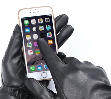 DOTYKOWE RĘKAWICZKI SKÓRZANE MĘSKIE SKÓRA CIELĘCA OCIEPLANE MIŚ roz. L