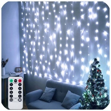 200 LED SOPLE CIEPŁA BIEL LAMPKI BALKON SIATKA