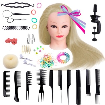 GŁÓWKA FRYZJERSKA do czesania głowa treningowa włosy włos blond + STATYW