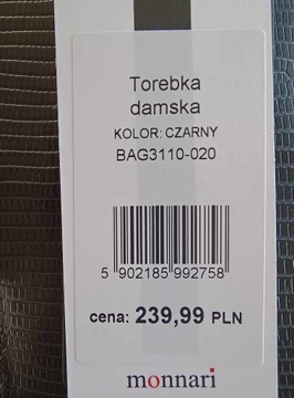 Torebka CZARNA LISTONOSZKA MONNARI Logo 3 Komory CROSSBODY