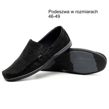 BUTY MĘSKIE MOKASYNY SKÓRA 763 CZARNY ZAMSZ 40