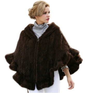 Narzutka Ponczo Futro z Norek Zamek Mink Fur