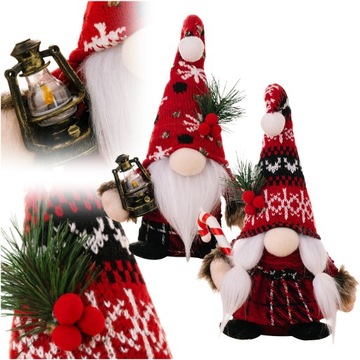 SKRZAT ŚWIĄTECZNY KRASNAL DEKORACJA SIEDZĄCY GNOM MIKOŁAJ OZDOBA PARA 2SZT