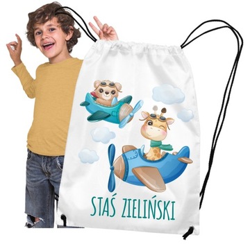WOREK na buty kapcie PLECAK do przedszkola szkoły żłobka SAMOLOT + IMIĘ