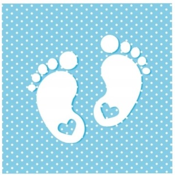 Serwetki Papierowe Niebieskie Stopki Chrzest Baby Shower 33x33 cm 20 szt.
