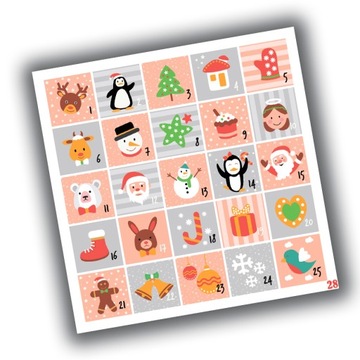 NAKLEJKI ŚWIĄTECZNE KALENDARZ ADWENTOWY 28 20x20