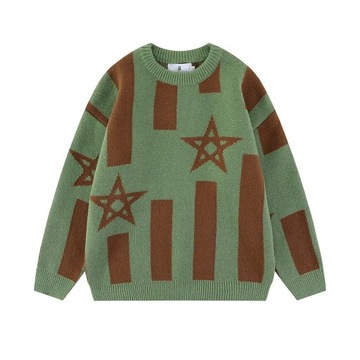 Colorblock Star Print Crew Neck Men's Pullover Cou