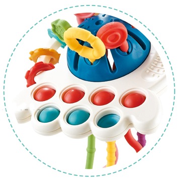 СЕНСОРНАЯ ИГРУШКА для малышей осьминог 4в1, прорезыватель, погремушка, веревочки