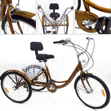 ROWER TRÓJKOŁOWY DLA DOROSŁYCH 24'' 6 BIEG.ZŁOTY