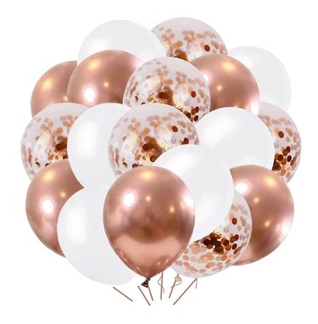 Balony BIAŁE ROSE GOLD z konfetti
