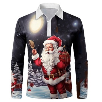 Męska Koszulka Bluza Świąt Świąteczne 3D Mikołaj Choinka Świątecznym M-14