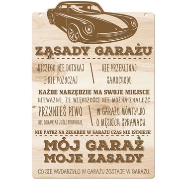 ZASADY GARAŻU DREWNIANA TABLICZKA PREZENT Y3