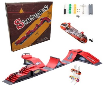 ZESTAW FINGERBOARD SKATEPARK 6w1 DZIECI 6 RAMP + 6 DESKOROLEK + PODSTAWKA