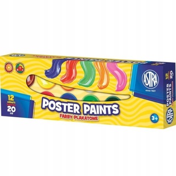 Набор красок для больших плакатов Astra, 12 цветов, 20 мл