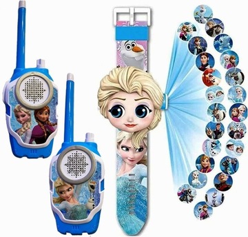 ZEGAREK Z PROJEKTOREM+ KRÓTKOFALÓWKI WALKIE TALKIE ŁOKI TOK FROZEN II2 ELSA