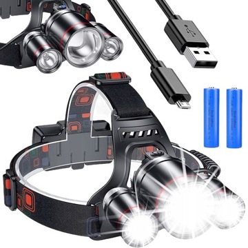WODOODPORNA LATARKA CZOŁOWA CZOŁÓWKA + KABEL USB