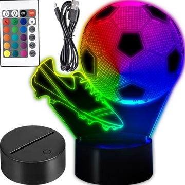 LAMPKA NOCNA RGBW PIŁKA NOŻA KORKI Euro 2024 PIŁKARZ 3D LED KOLORY PILOT