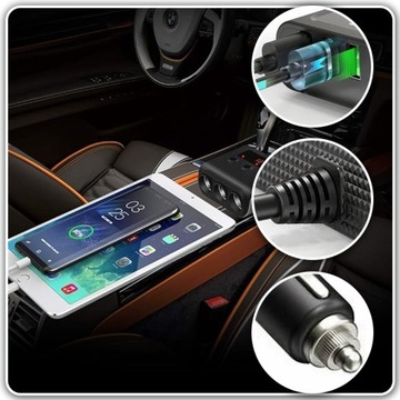 АВТОМОБИЛЬНЫЙ РАСПРЕДЕЛИТЕЛЬ ПРИкуривателя 12В-24В ТРОЙНИК ЗАРЯДНОЕ УСТРОЙСТВО 4xUSB