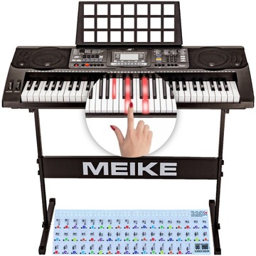 ZESTAW Keyboard ze STOJAKIEM Organy do Nauki PODŚWIETLANE KLAWISZE Naklejki