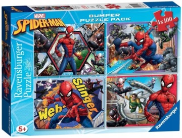 Puzzle Spider Man pro kluky Set 4X100 dílků Skládačka pro 6leté dítě