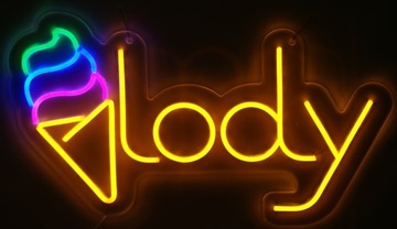 NEON LED dekoracja ścienna lody napis 60x35.Wykonany w Polsce