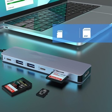 ДОК-СТАНЦИЯ HUB 7IN1 TYPE C ДЛЯ HDMI SD TF КАРТРИДЕР 100 Вт ДЛЯ НОУТБУКА