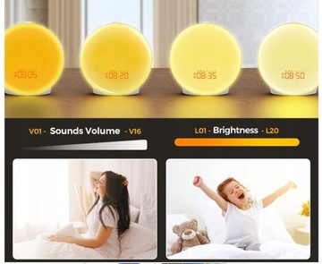 BUDZIK ŚWIETLNY LAMPA RGB RADIO FM NOCNA CYFROWE OBUDZENIE KOLORY DIOD LED