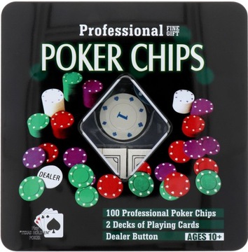 СРЕДНИЙ НАБОР ДЛЯ ПОКЕРА, КАРТЫ, ФИШКИ + КОНТЕЙНЕР