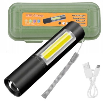 LATARKA LED MINI ŁADOWANIE USB 3 TRYBY ŚWIECENIA PORĘCZNE ETUI 450 lm CREE