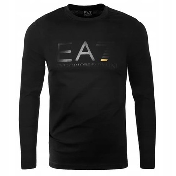 EA7 EMPORIO ARMANI KOSZULKA LONGSLEEVE - DUŻE LOGO - CZARNA - S