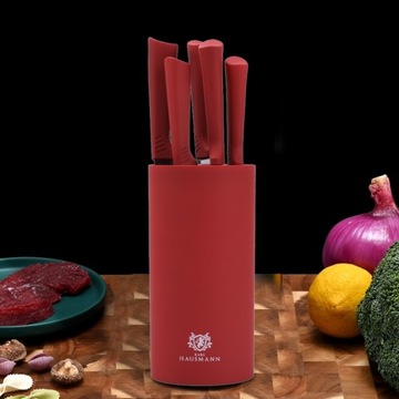 НАБОР КУХОННЫХ НОЖЕЙ В БЛОКЕ КРАСНЫЙ 6 ЭЛЕМЕНТОВ НОЖЕЙ С ТРУБКОЙ