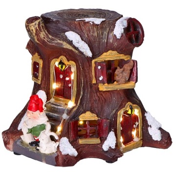 Светодиодный рождественский городок, домик гнома в стволе дерева