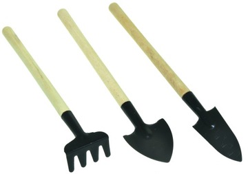ZESTAW NARZĘDZI OGRODOWYCH DREWNO METAL 3 SZTUKI
