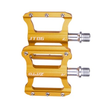 Педали-платформы, нескользящие, прочные, сверхлегкие велосипедные из алюминиевого сплава, золотого цвета.