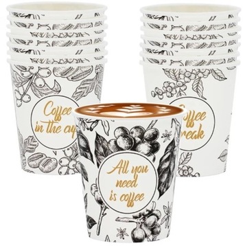 Kubki papierowe do kawy ALL YOU NEED 4 wzory 250ml 100szt (do odsprzedaży)