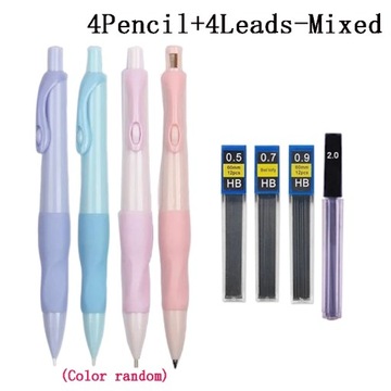 4 шт./лот, набор механических карандашей с удобной ручкой, 0,5/0,7/0,9/2,0 мм, стержни 2B