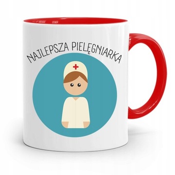 KUBEK CZERWONY PREZENT DLA NAJLPESZEJ PIELĘGNIARKI z Nadrukiem ze Zdjęciem