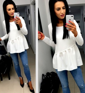 Bluzka z naszytą baskinką khaki ecru czarna M/L