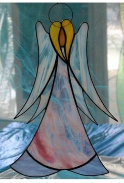 Витраж Тиффани про Ангел, большой, розовый