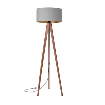 LAMPA STOJĄCA PODŁOGOWA TRÓJNÓG DREWNIANY ABAŻUR