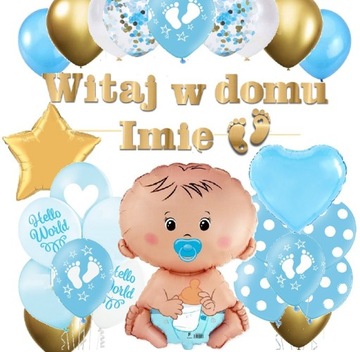 BALONY zestaw powitanie WITAJ W DOMU baner IMIĘ