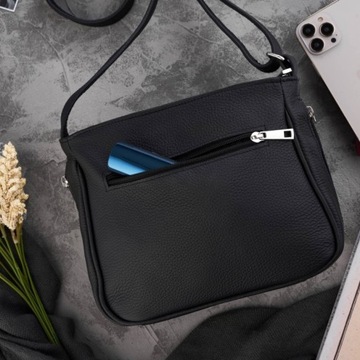 СТИЛЬНАЯ ЧЕРНАЯ КОЖАНАЯ ЖЕНСКАЯ СУМКА НА ПЛЕЧЕ