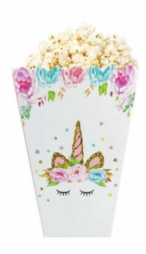 PUDEŁKA NA POPCORN 6szt na przekąski jednorożec