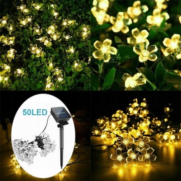SZNUR SOLARNY 50 LED LAMPKI SOLARNE 7m OGRODOWE