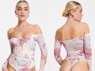DESIGNex Siateczkowe body bardotka w kwiaty S